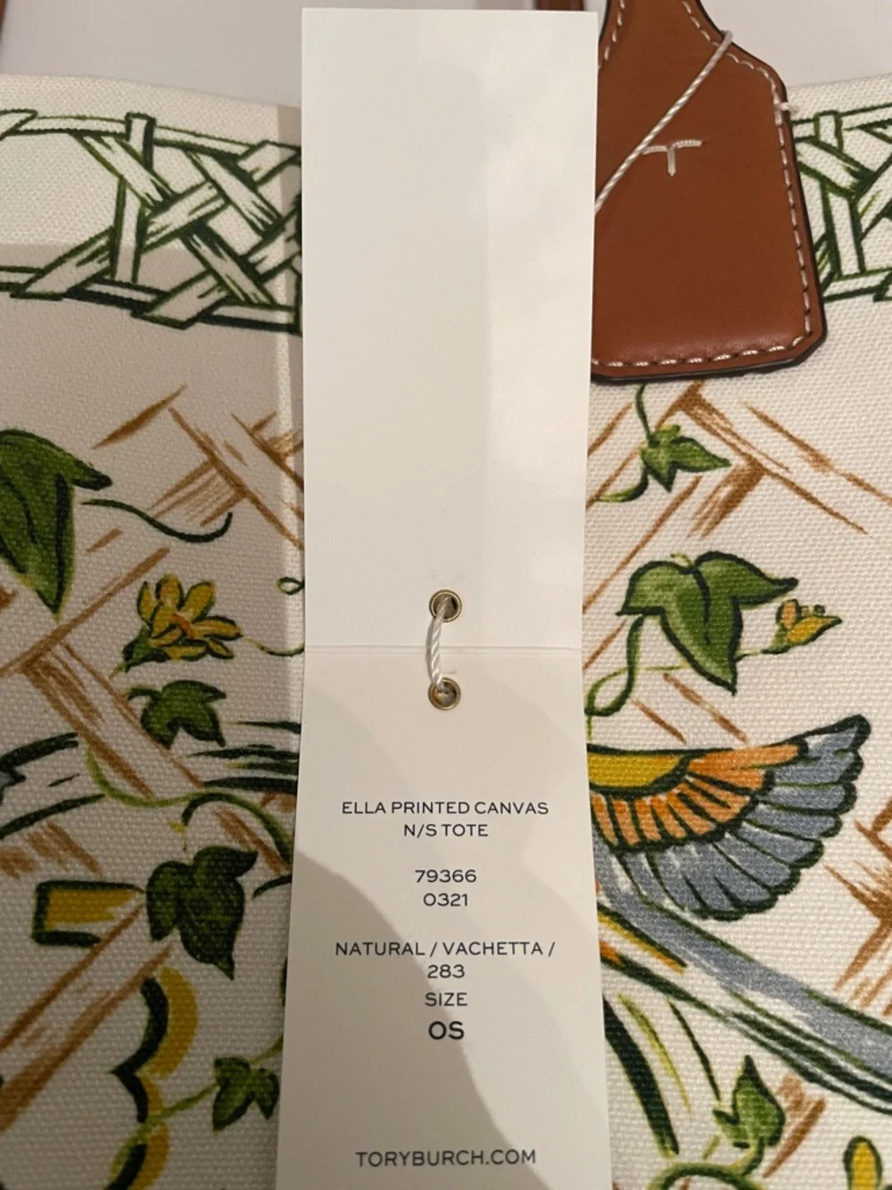 Tory Burch Ella Floral & Bird Canvas Tote cream with Brown‎ Trim